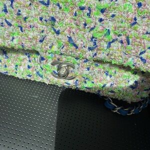 CHANEL Mini Flap Bag Green, Pink, and Blue Tweed Bag Microchipped